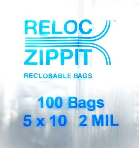 100 Reloc Clear Bags 5x10 2Mil Poly Zippit RECLOSABLE Bag Squeeze Top - Picture 2 of 4
