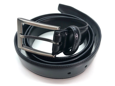 Unbranded Dress Belt Black Mens Sz XL 42-44 Faux Leather Silver Buckle 1 1/4''