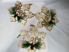 PEACE CREAM Buffalo Check Plaid Snowflake Christmas Ornaments 5  Wooden 3 NEW