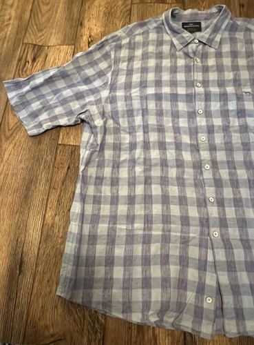 Rodd And Gunn Linen Blend Shirt 3XL XXXL Orig Fit Blue Plaid Check EUC - Picture 4 of 5