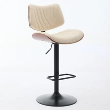 1Set Barstools Swivel PU Leather Pub Chairs 25-33.4"Height Walnut Bentwood Beige