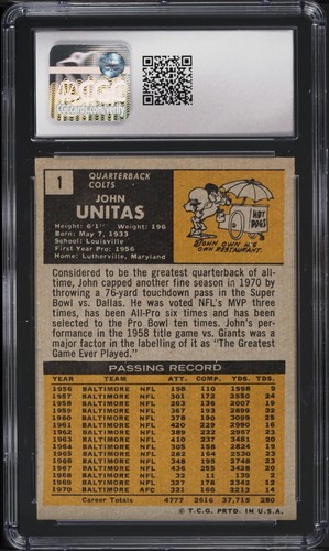 1971 Topps #1 Johnny Unitas CGC 5.5 EX+ HOF - Picture 2 of 2