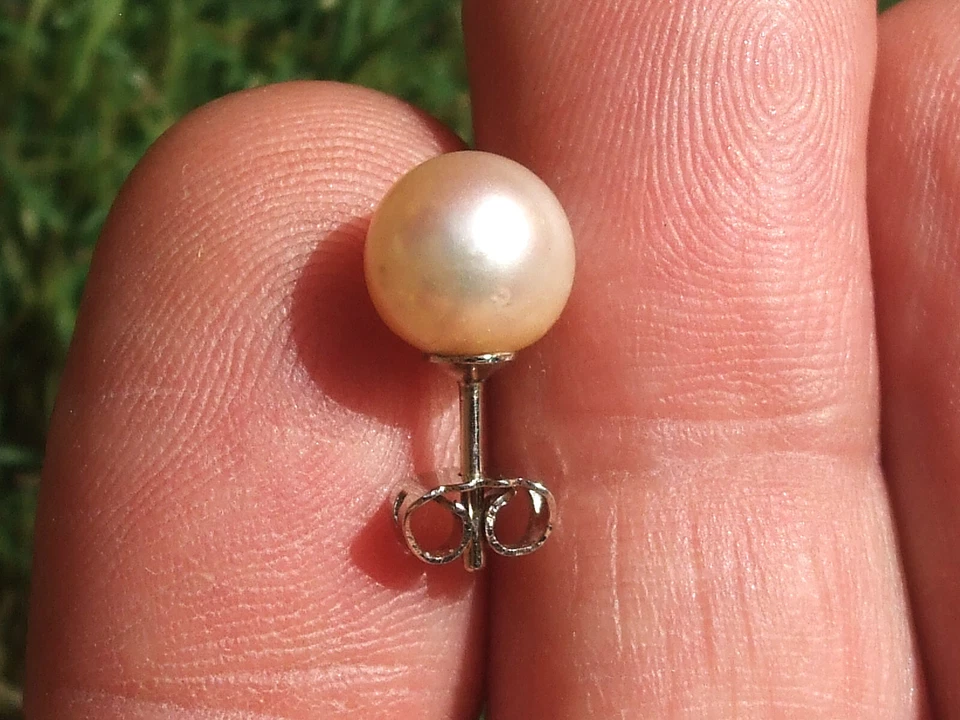 BELLE BOUCLE D'OREILLE en OR BLANC 18K 750 avec GROSSE PERLE DE CULTURE 8,5mm ! - Photo 3/3