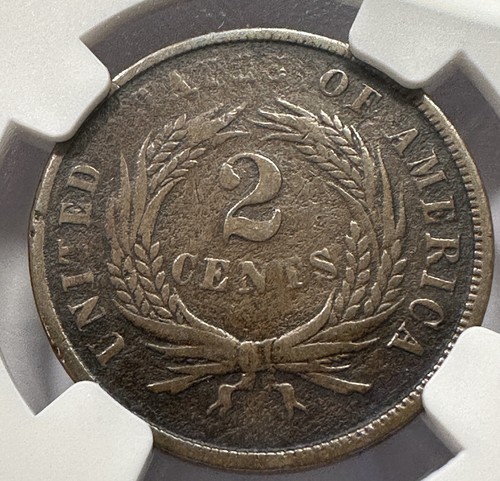 1864 Small Motto Two Cent Piece VF DETAILS NGC Bronze 2c US Coin Collectible - Picture 4 of 4