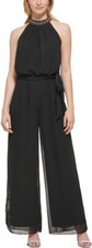 NWT $198 SZ 12 BLACK RHINESTONE Eliza J Rhinestone Halter Jumpsuit