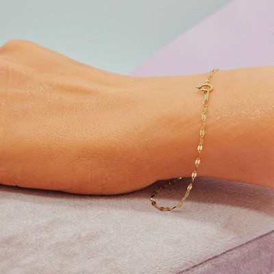 14 kt Gold 1,2 mm breit Spur Kette Armband 6,8'' 17 cm lang - 585 massiv gelb