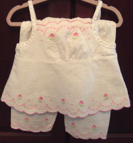 Baby Togs Girls Pink Embroidered White Scalloped Top and Pants SZ 12M