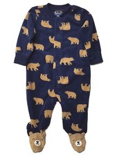 Carters Infant Boys Blue Fleece Grizzly Bear Blanket Sleeper Pajamas Size 9M