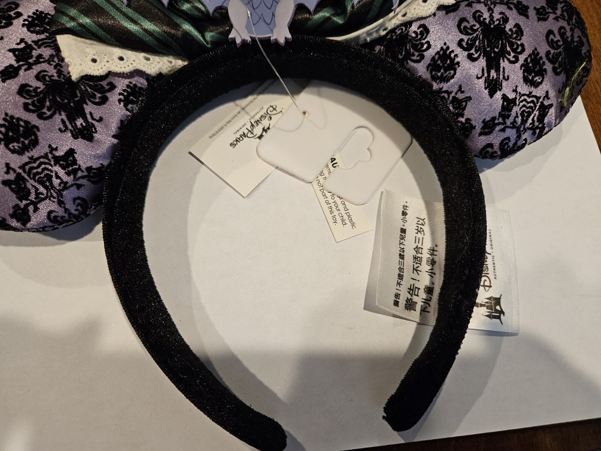 Disney Parks Haunted Mansion Minnie Ears Headband Bat Purple Wallpaper Maid Bow New Haunted Mansion Wallpaper Ear Headband with Lace Bow  main image 2