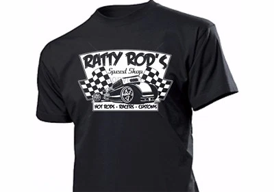 Ratty Rods Speed Shop T-Shirt Rat Rod Rockabilly Kustom Car V8 Big Block Hot Rod - Bild 1 von 2