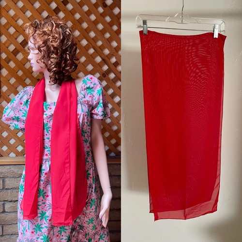 NWOT Red CHIFFON Rectangular SCARF One-Size - Picture 3 of 4