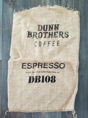 DUNN BROS Coffee Gunny Sack Burlap Bag - ESPRESSO Nice Dark Letters on bottom