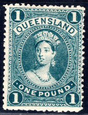 AUSTRALIA QUEENSLAND 1906 1P QUEEN VICTORIA DARK GREEN PERF. 12 SCOTT #127 MINT