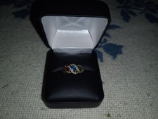 925 Sterling Silver Ring with Colored Stones, Size 6