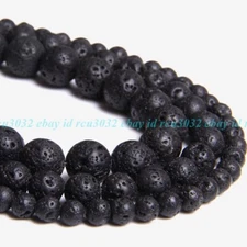 Natural Black Lava Rock Stone Round Beads 4mm 6mm 8mm 10mm 12mm 15.5" Strand