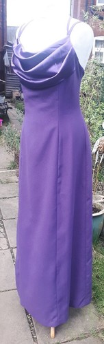 Vintage handmade purple satin fitted cowl neck low back dress, prom gown UK 12 - Picture 2 of 6