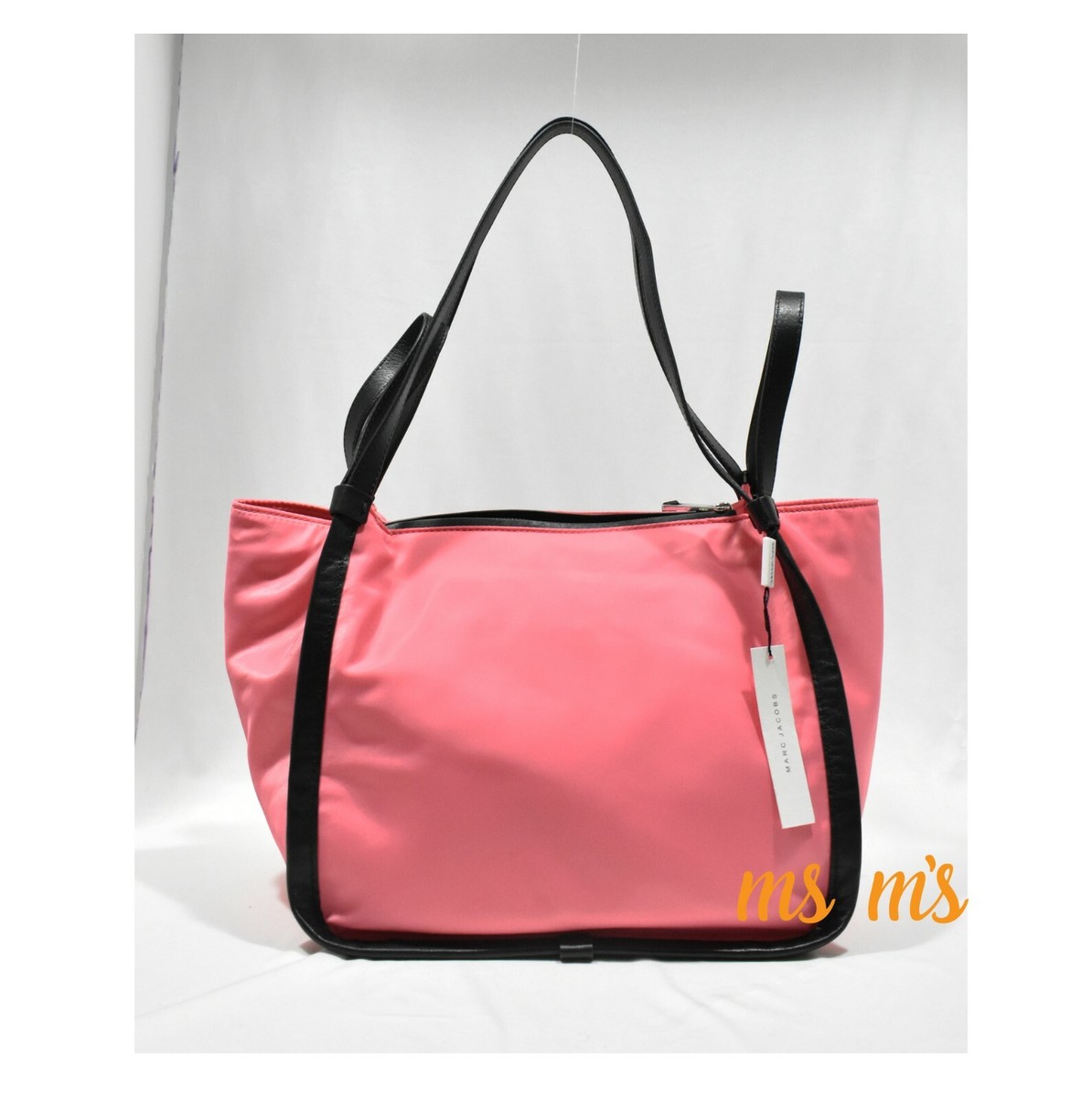 NWT Marc Jacobs pink Nylon sport zip top tote w love keychain 