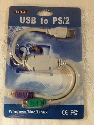 BYTECC BT-1000 USB to PS/2 Adapter for Windows/Mac/Linux