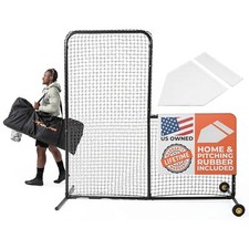 L Screen Baseball for Batting Cage | Baseball Pitching Net with Wheels-7 feet...