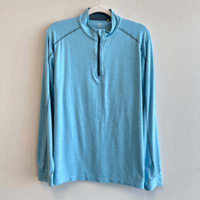 Tasc Performance Womens Size Large 1/4 Zip Top Blue Cotton Bamboo Stretch