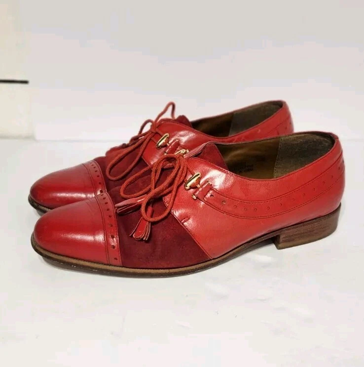 Zapatos de vestir de cuero vintage para hombre rojos con borla de gamuza Ansld Giorgio Brutini 9,5 Foto 2 de 4