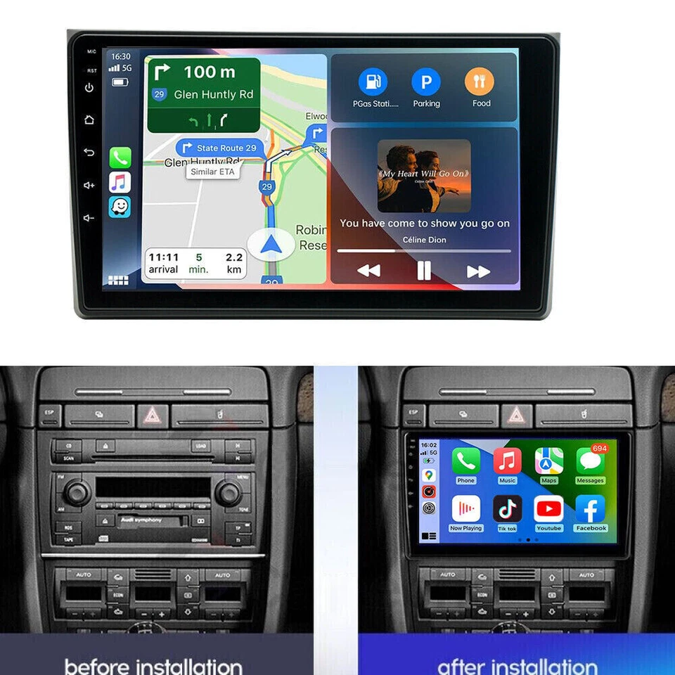 Radio estéreo para coche Apple CarPlay Android 13 GPS navegación Wifi para Audi A4 2000-2009 Foto 2 de 4