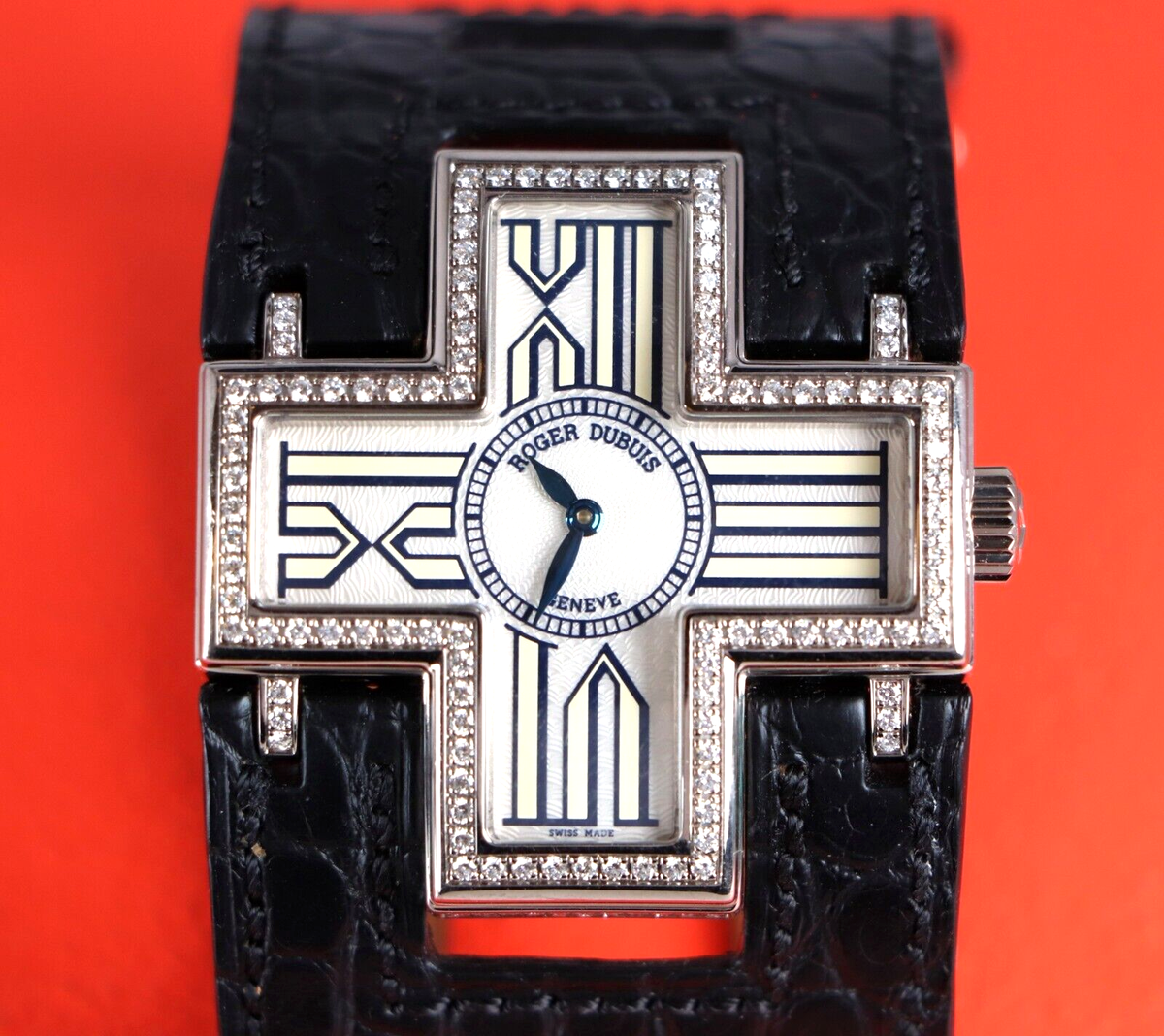 Roger Dubuis Follow Me 18K White Gold 39mm Diamond Cross Watch F16