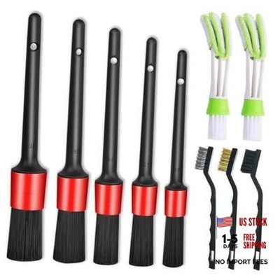 Nurkul 11Pcs Auto Detailing Set, Boar Hair Brushes, Steel Wire & A/C Red