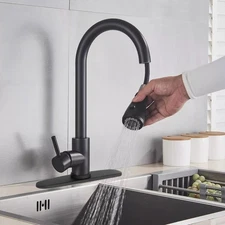 Matte Black Kitchen Faucet Pull Down Sprayer Swivel Single Handle Sink Mixer Tap