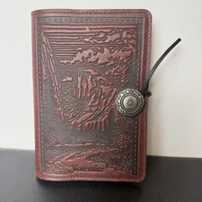 Oberon Design YOSEMITE HALF DOME Leather Journal Cover in RED/WINE 7x5" SMALL