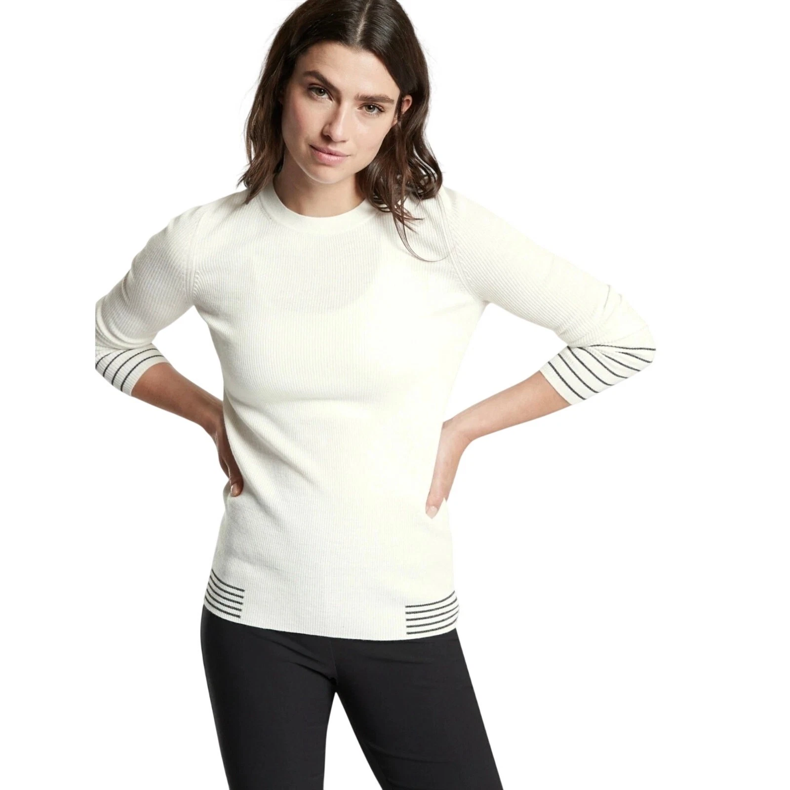 ATHLETA Table Rock Sweater Womens S Sea Salt Black Thermolite Merino Baselayer