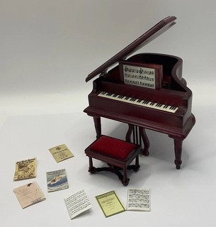 Puppenhaus Klavier Musik und Hocker (WEISS/130)
