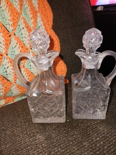 Vintage Cut Glass Oil And Vinegar Cruets With Stopper