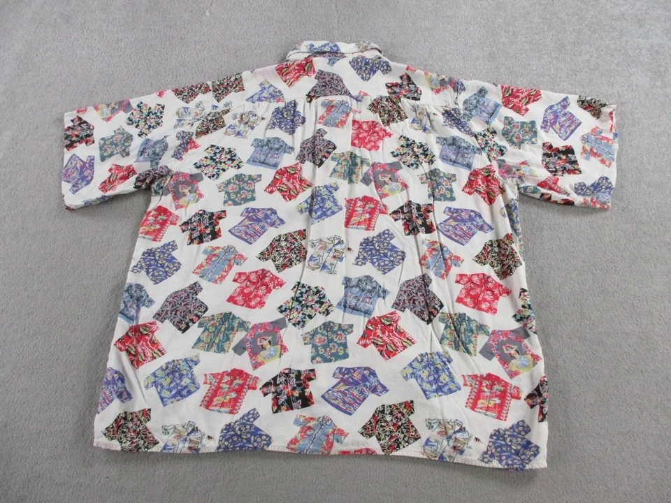 VINTAGE Reyn Spooner Shirt Mens Medium White Rayon Hawaiian Aloha Print Made USA - Image 3 of 4