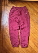 Vintage 90s Nike White Tag Nylon Track Pants Mens Large Maroon Burgundy Baggy