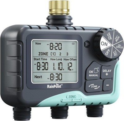 RAINPOINT 3 Zone Sprinkler Timer with Brass Inlet, Water Timer for Garden Hose
