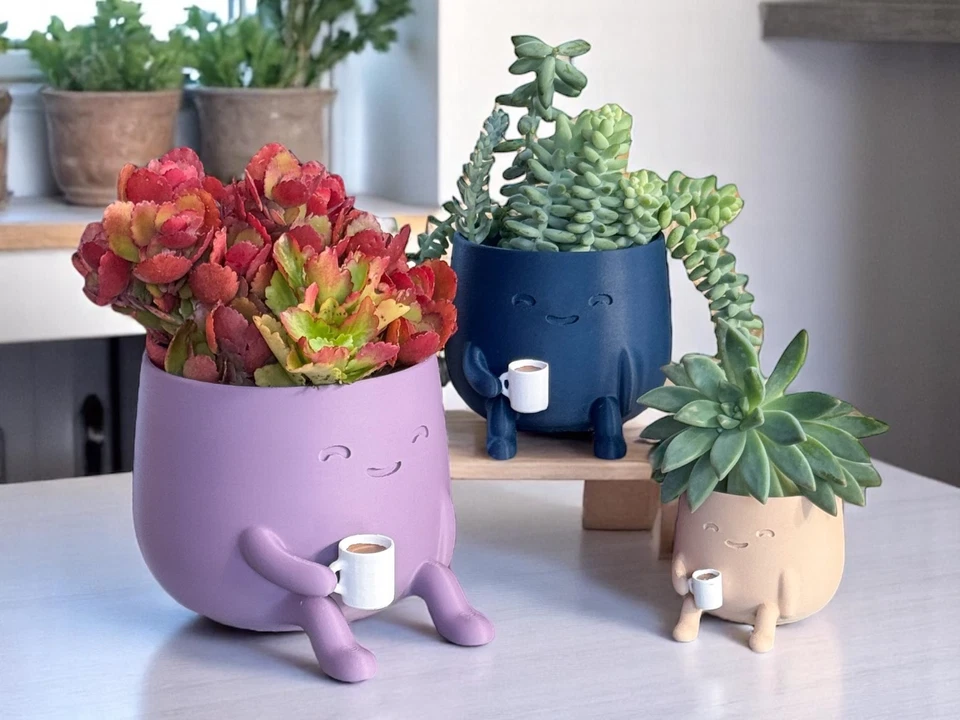 Cute Coffee Buddy Planter Pot 3D Printed Succulent for Desk Office Decor Gift - Image 3 of 4