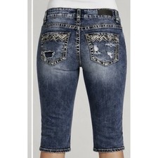 Y2K Daytrip Virgo Denim Low Rise Embellished Sequin Cropped Capri Jeans Size 27