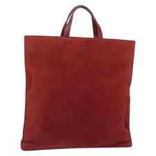 LOEWE Anagram Tote Bag Suede Gold Red Auth 152156
