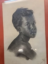 Original 1975 black Charcoal pencil Drawing painting, Signed.