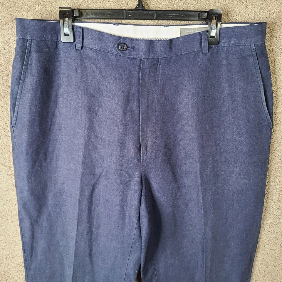 Daniel Cremieux Pants Mens 36x34 (36x31) Blue 100% Linen Signature Flat Front - Image 2 of 4