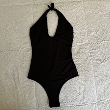 Black Halter Bodysuit With V Neck Xs