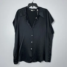 Vince Cap Short Sleeve 100% Silk Button-Up Shirt Women’s Sz XXL Black Satin