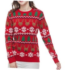 Womens Ugly Sweater Rudolph Reindeer Snowflakes Tree Small Deer tree-flakes