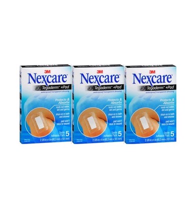 3 Pack Tegaderm Waterproof Dressing w/ Pad Sterile 2+3/8 x 4in 5 pads Each