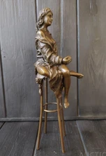 Vintage Bronze Sculpture Statue Woman Marble Deco BARCHAIR Rare Decor Art Lady