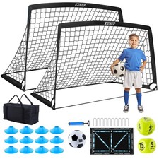 2 Set Kids Soccer Goals for Backyard with Training Equipment, Portable Foldab...
