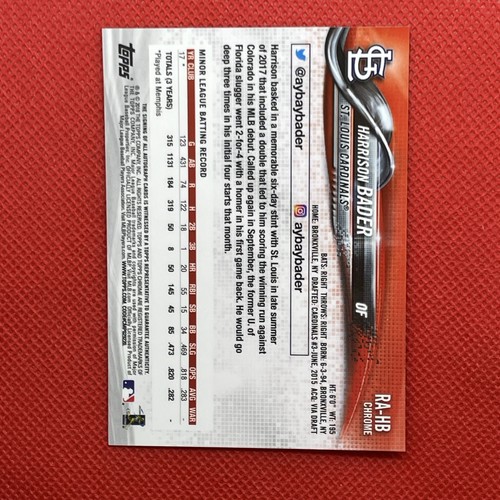 2018 Topps Chrome #RA-HB Harrison Bader Rookie AUTO RC - Picture 2 of 2