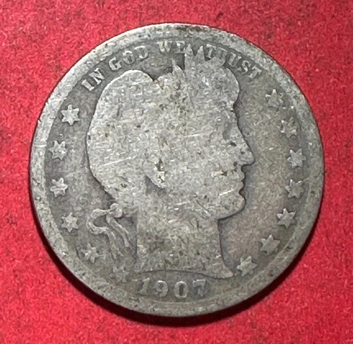 1907O US Barber SILVER Quarter "New Orleans" Mint! Old US Coin!