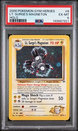 2000 POKEMON GYM HEROES HOLO #8 LT. SURGE'S MAGNETON PSA 6